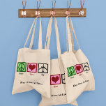 Tote Bag Peace Love Pilote d'avion personnalisé<br><div class="desc">Un grand cadeau customisé pour un pilote qui aime les avions volants ou qui travaille comme agent de bord avec une compagnie aérienne. Personnalisez avec votre nom ou autre texte mignon.</div>