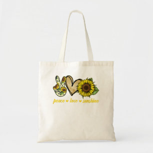 Tote Bag Peace Love Sunshine Gold Heart Sunflower