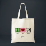 Tote Bag Peace Love Theater Cute Personnalisé<br><div class="desc">Un cadeau de théâtre parfait pour ceux qui aiment les arts de la scène. Un joli club de théâtre présent pour un acteur. Sac fourre-tout de théâtre Peace Love monogrammed avec le nom d'une actrice dans une pièce.</div>
