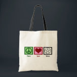 Tote Bag Peace Love Wicca<br><div class="desc">Un signe de paix, un coeur, et le symbole de Wicca.</div>
