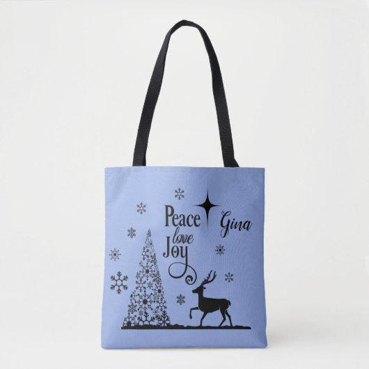 Tote Bag Peace Loy Joy Tree Et Deer Silhouette (Devant)