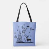 Tote Bag Peace Loy Joy Tree Et Deer Silhouette (Dos)