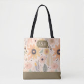 Tote Bag Peach Brown Floral Monogramme (Devant)