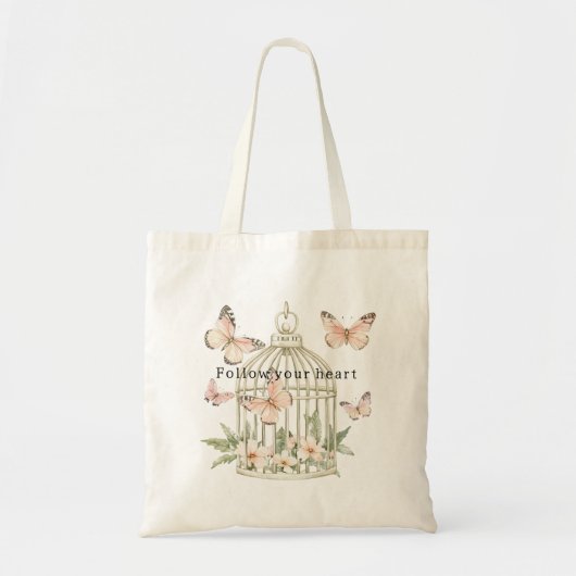 Tote Bag Peach Butterflies Cage Floral (Devant)