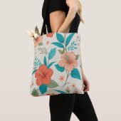 Tote Bag Peach Hibiscus Floral (De près)