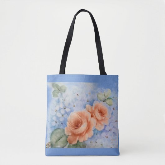 Tote Bag Peach Roses aquarelle Fourre-tout (Devant)