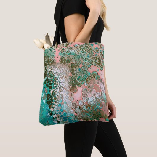 Tote Bag Peach & Turquoise Acrylic pour Abstract (De près)