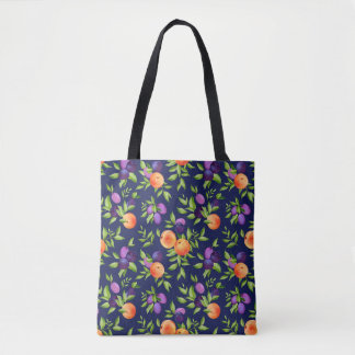 Tote Bag Peaches Plums Purple Cute Fruit Motif botanique