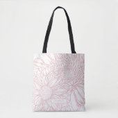 Tote Bag Peachy Pink Chrysanthemums Line Drawing with Name (Devant)