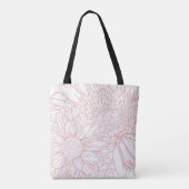 Tote Bag Peachy Pink Chrysanthemums Line Drawing with Name (Dos)