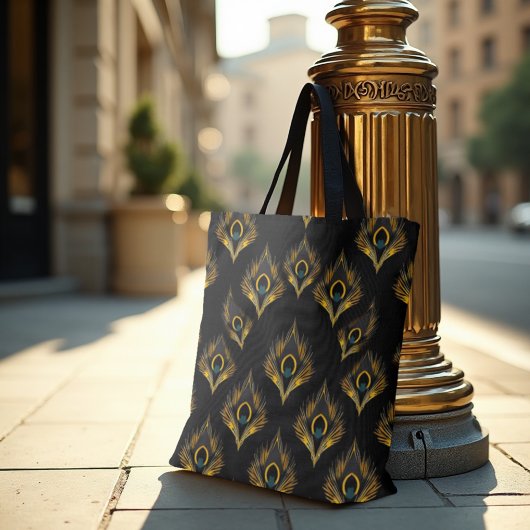 Tote Bag Peacock Art Déco - Luxe Deco Gold & Grey