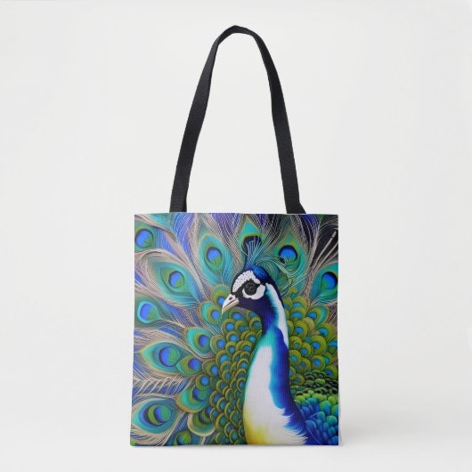 Tote Bag Peacock blanc bleu et vert Piebald (Devant)