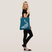 Tote Bag Peacock blanc sur design Art déco chic Turquoise (Sur le modèle)