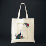 Tote Bag Peacock Blue Burgundy Winter Fall Wedding<br><div class="desc">Beautiful Peacock with Teal and blue, burgundy flowers, sage green leaves feature on this fall, autumn, winter wedding items. Part of a larger collection that includes budget wedding invitations, save the dates, RSVPs, thank you photo cards, bridal and wedding party gifts, and more. For a detailed FREE winter wedding planning,...</div>