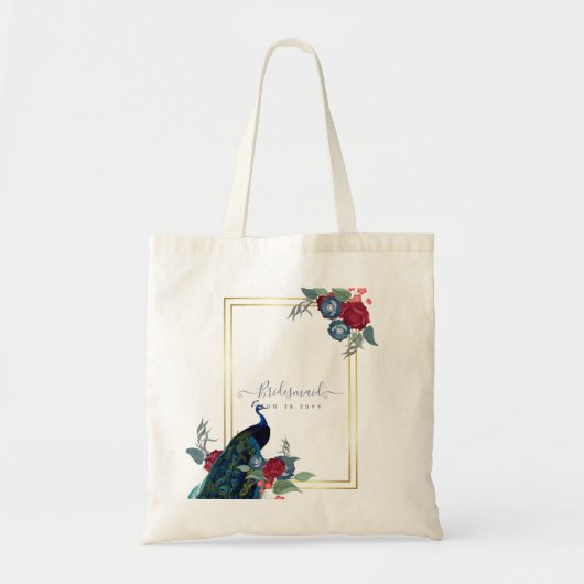 Tote Bag Peacock Blue Burgundy Winter Fall Wedding (Devant)
