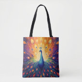 Tote Bag Peacock - Blue Green Rose Orange Jaune Plumes (Devant)