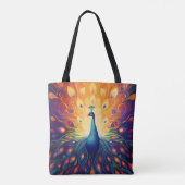 Tote Bag Peacock - Blue Green Rose Orange Jaune Plumes (Dos)