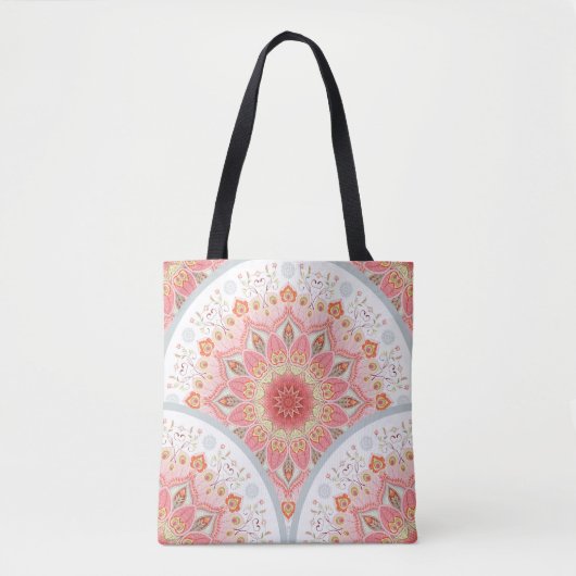 Tote Bag Peacock Feathers, Floral Round Ornament. (Devant)