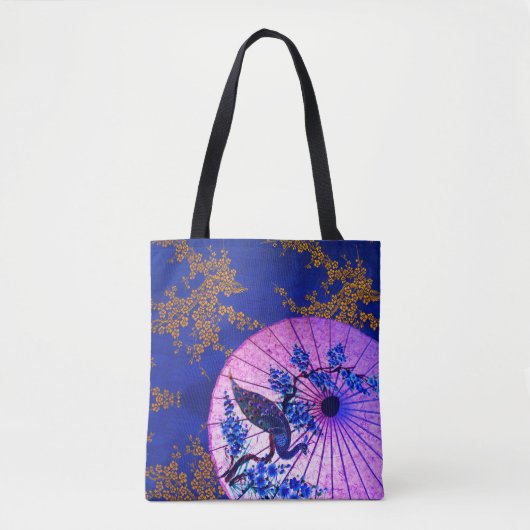 Tote Bag Peacock oriental parasol japonais cerisier fleurs (Devant)