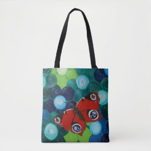 Tote Bag Peacock Papillon peint