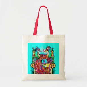 Tote Bag PEACOCKS EN AMOUR rouge bleu turquase vert