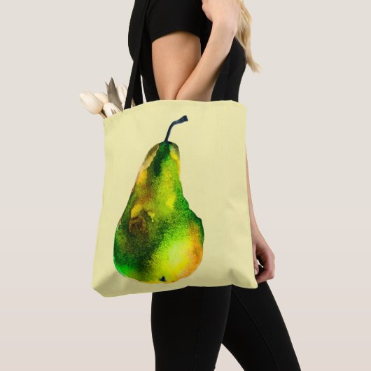 Tote Bag Pear aquarelle fruit vert (De près)