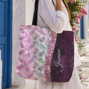 Tote Bag Peau de sirène rose argent faux monogramme paillet