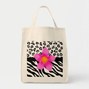 Tote Bag Peau noire et blanche de zèbre et de guépard et