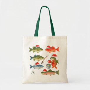 Tote Bag Pêche amour Noël thème avec Santa Hat