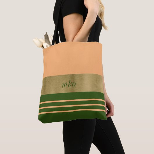 Tote Bag Pêche douce et vert forestier (De près)