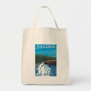 Tote Bag Pêche d'ours en rivière - Valdez, Alaska