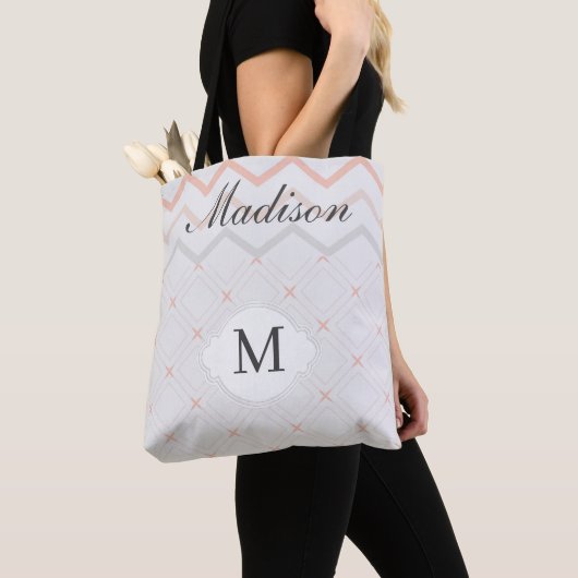 Tote Bag Pêche Géométrique Demoiselle d'Honneur Monogramme (De près)