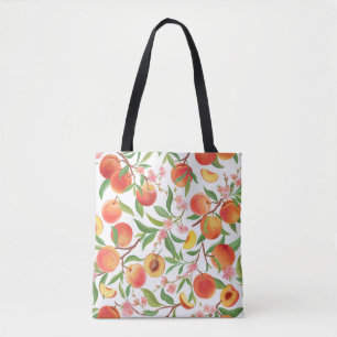 Tote Bag Pêcher le Motif Vintage de fruits tropicaux.