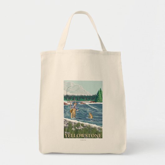 Tote Bag Pêcheur à la mouche - West Yellowstone, Montana (Devant)