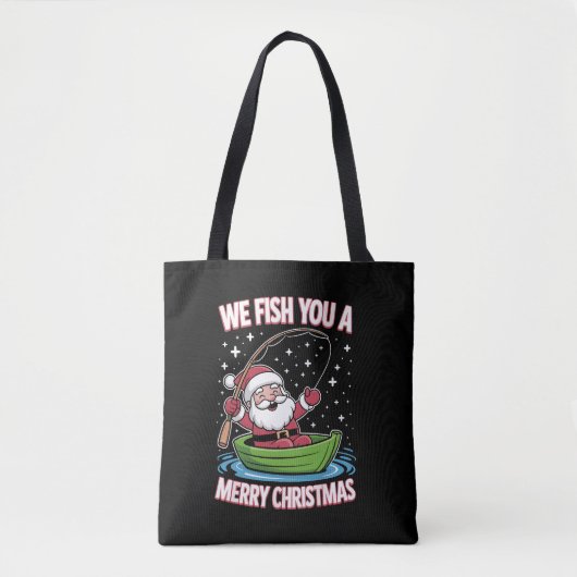 Tote Bag Pêcheur de Noël Pêche Funny Cool Père Noël (Devant)