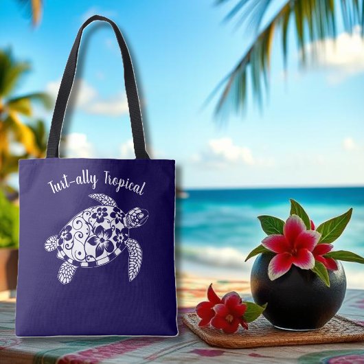 Tote Bag Pêcheur de tortue hawaïenne Aesthétique Bleu foncé