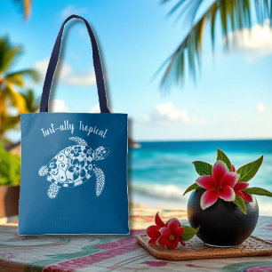 Tote Bag Pêcheur de tortue hawaïenne Turquoise esthétique