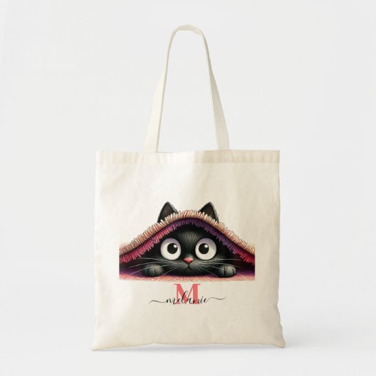 Tote Bag Peek-a-Boo Kitten Script Name Monogram Girls' (Devant)