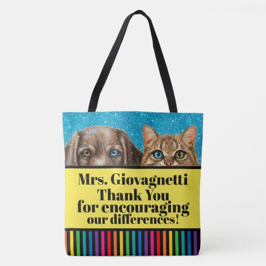 Tote Bag Peeking Cat and Dog Teacher Fourre-tout - Voir ret (Devant)