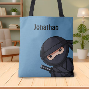 Tote Bag Peeking Ninja Nom personnalisé Bleu