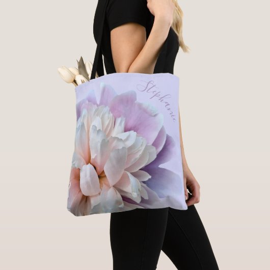 Tote Bag Peine rose et violette Nom du script personnalisé (De près)