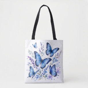 Tote Bag Peinture à l'aquarelle Papillons bleus