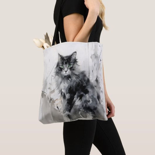 Tote Bag Peinture à l'encre animale de chat (De près)