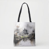 Tote Bag Peinture à l'encre de maison et de lac (Devant)