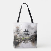 Tote Bag Peinture à l'encre de maison et de lac (Dos)