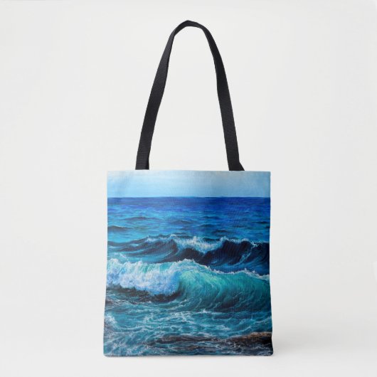 Tote Bag Peinture à l'huile montrant des vagues dans l'océa (Devant)