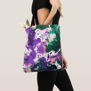 Tote Bag Peinture Abstraite couleur vert et pourpre