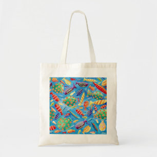 Tote Bag Peinture acrylique colorée de poissons tropicaux
