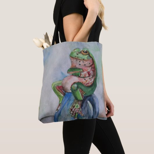 Tote Bag Peinture aquarelle de grenouille Fourre-tout (De près)