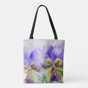 Tote Bag Peinture aquarelle de pensées violettes